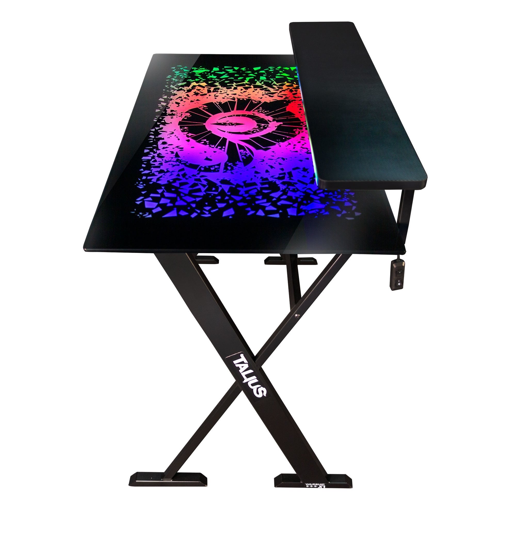 Talius Mesa Gaming Warship X1 Con Iluminacion Led Rgb - Tablero De Cristal Templado 120x60cm - Mando En El Cable - Patas De Acero - Hasta 60kg - Color Negro