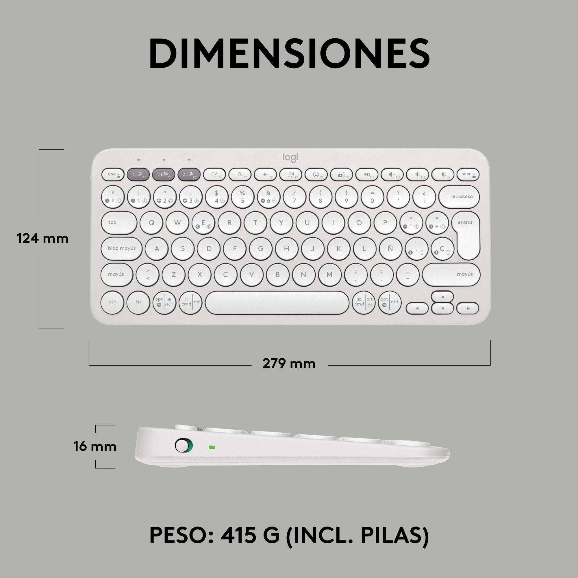 Teclado Logitech Pebble Keys 2 K380s Rf Wireless + Bluetooth Qwerty  Blanco Español