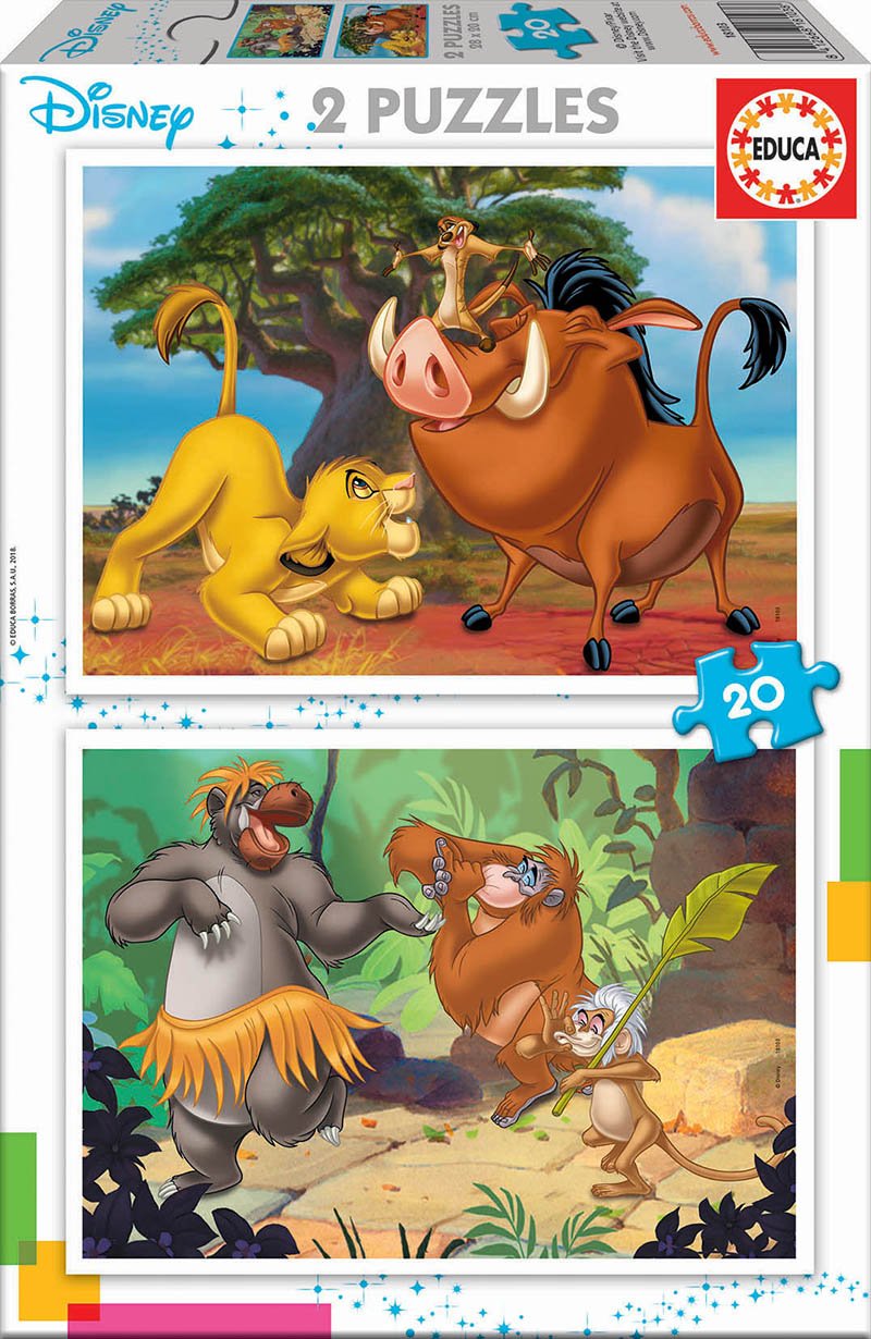 Puzzle Rey Leon + El Libro De La Selva Animals Disney 2x20pzs