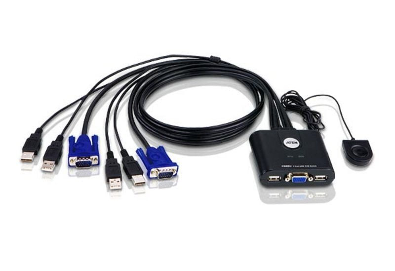 Switch Kvm, 2 Puertos, Aten Cs22u, Usb, Vga, Con Mando A Distancia Con Cable
