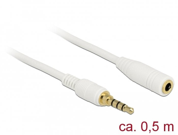 Delock Klinkenverlängerungscable 3,5 Mm 4 Pin Stecker Zu Buchse 0,5 M Weiss