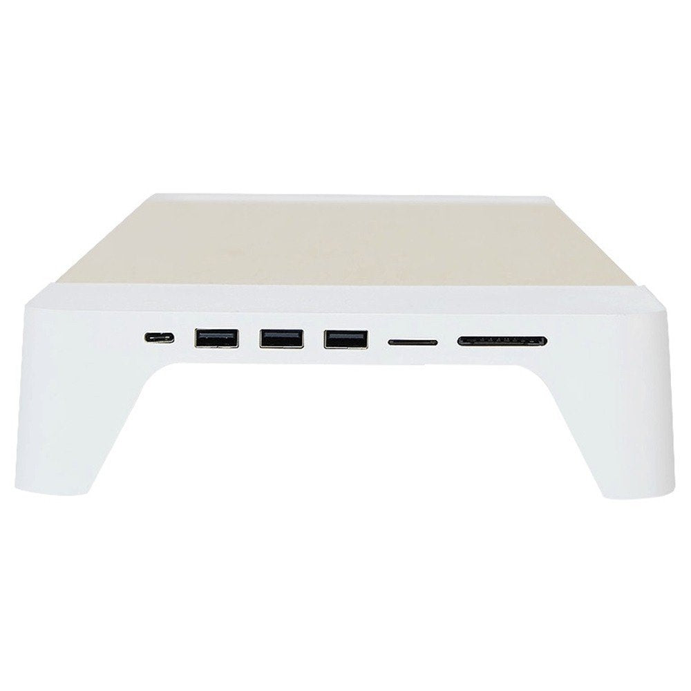 Pout Eyes8 - Soporte De Madera Para Monitor Con Cargador Rápido Y Carga Inalámbrica Para Dispositivos, 3 En 1, Blanco
