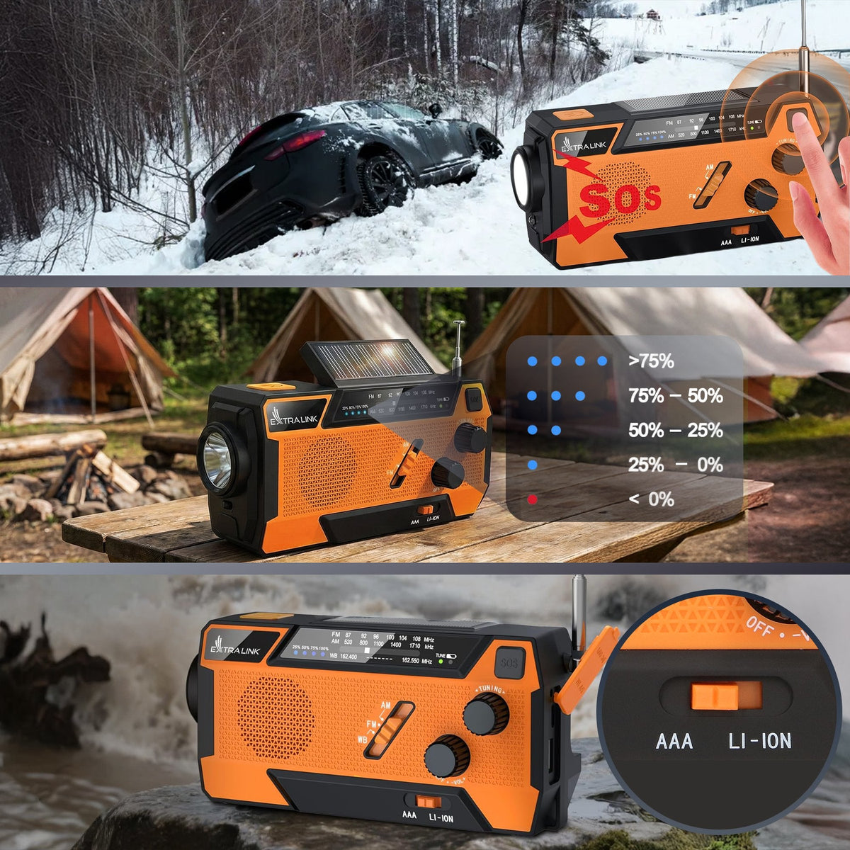Extralink Radio Awaryjne Solarne Z Korbka Dynamo Powerbank 4000mah Z Latarka Sos Sr-4000