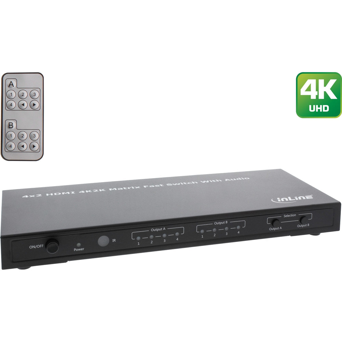 Inline Hdmi Matrix Switch 4k Ultrahd 4 Puertos De Entrada A 2 Puertos De Salida