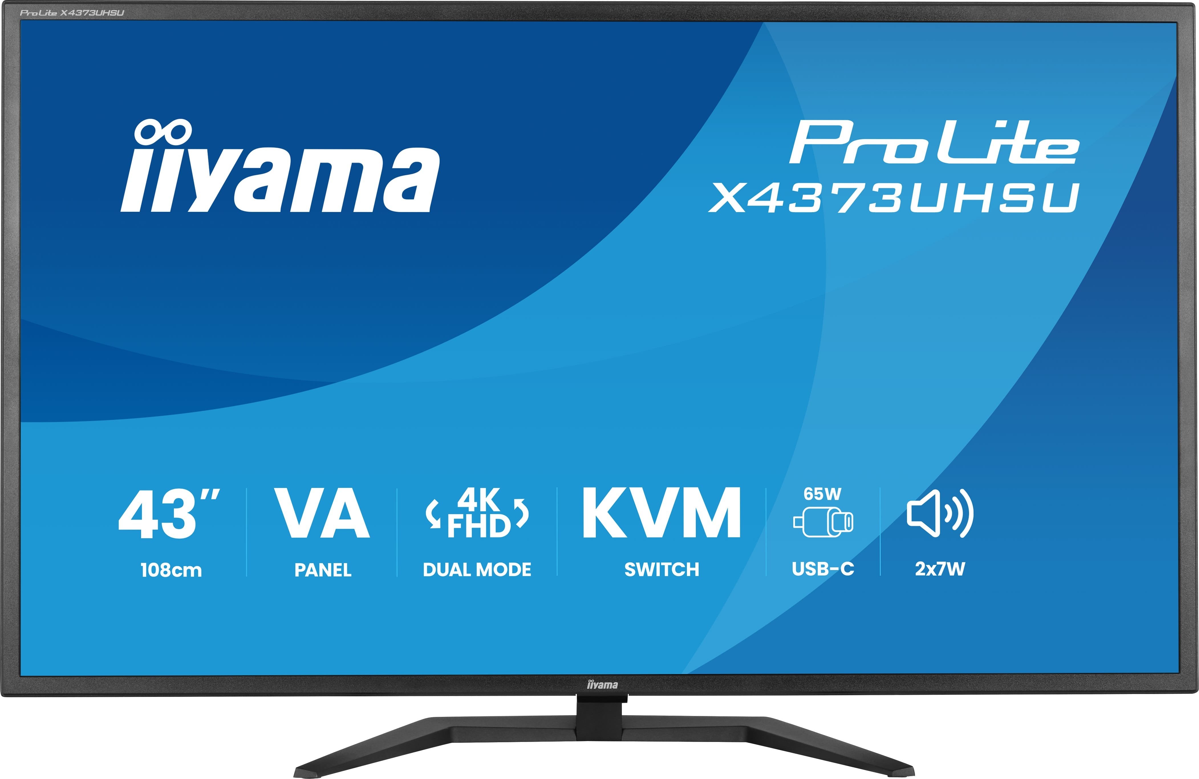 Iiyama Prolite X4373uhsu-B2 (108 Cm (42.5 Zoll), Negro (Matt), Ultrahd/4k, Va, Dual-Mode, Fb, Usb-Hub, Kvm) X4373uhsu-B2