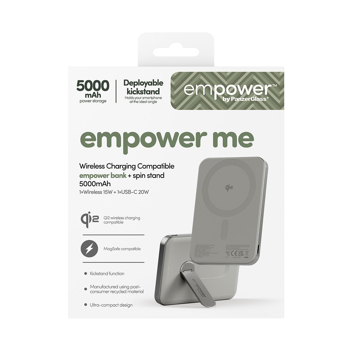 Empower By Panzerglass Bank W. Spin Mand 5.000mah Titanium