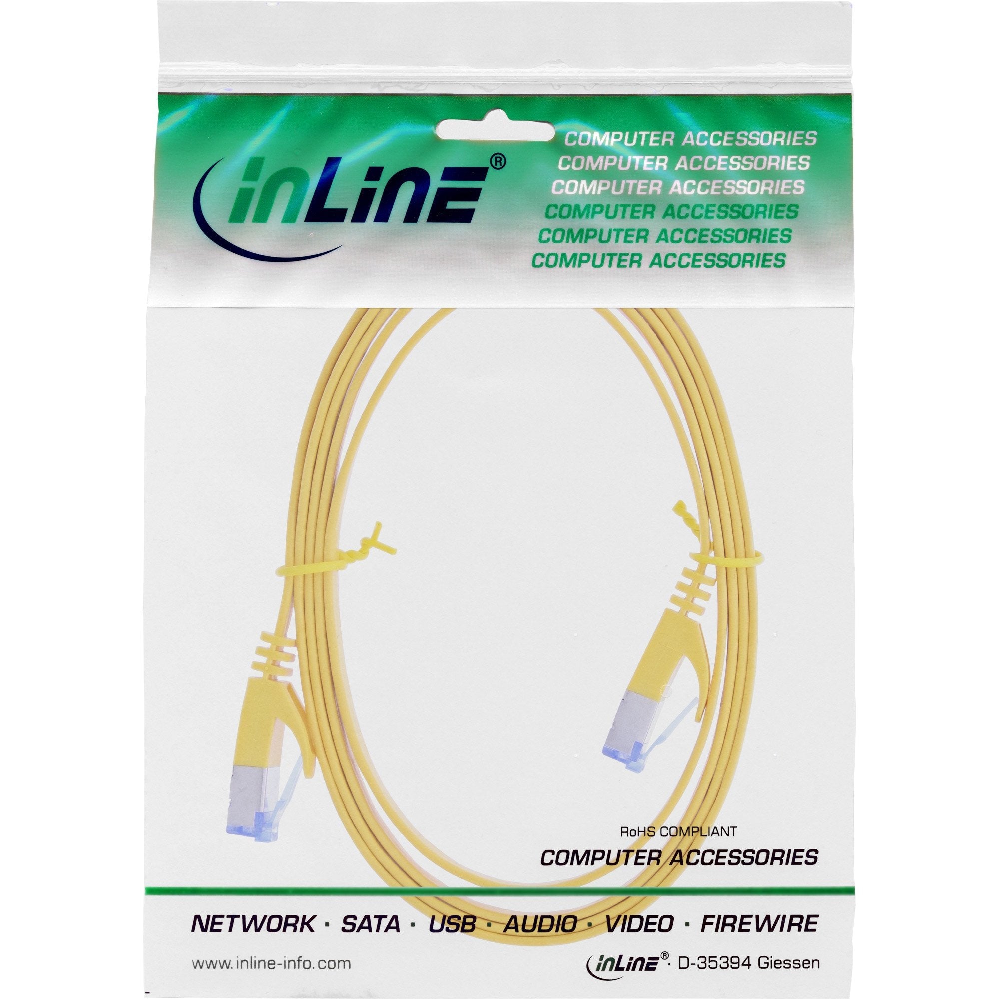 Cable De Red  Plano Inline, U/Ftp, Cat.6a, Amarillo, 0,5 M