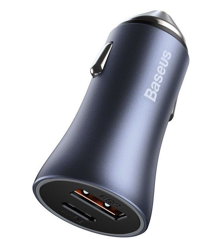 Ladowarka Samochodowa Baseus Golden Contactor Pro, Usb + Usb-C, Qc4.0+, Pd, Scp, 40w (Szara) + Kabel Usb-C Do Ip 1m (Czarny)