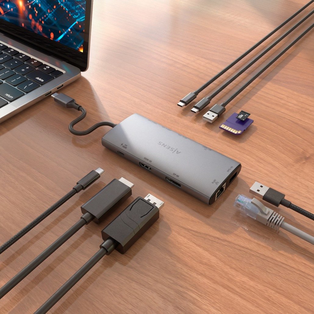 Aisens Usb-C Dock 10 En 1, Usb-C A 1xhdmi, 1xdisplayport, 1xrj45, 1xusb-A 10g, 1xusb-A 5g, 2xusb-C 10g, 1xusb-C Pd100w, 1xsd, 1xmicro Sd, Gris, 20cm