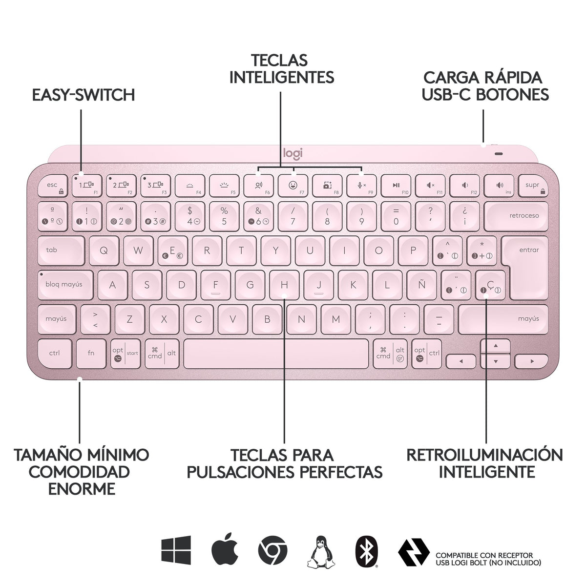 EAN 5099206101937 - Logitech MX Keys Mini teclado Oficina RF Wireless + Bluetooth QWERTY Español Rosa imagen 12