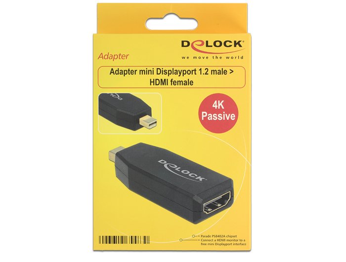 Delock Adapter Mini Displayport 1.2 Stecker > Hdmi Buchse Schwarz 4k Passiv