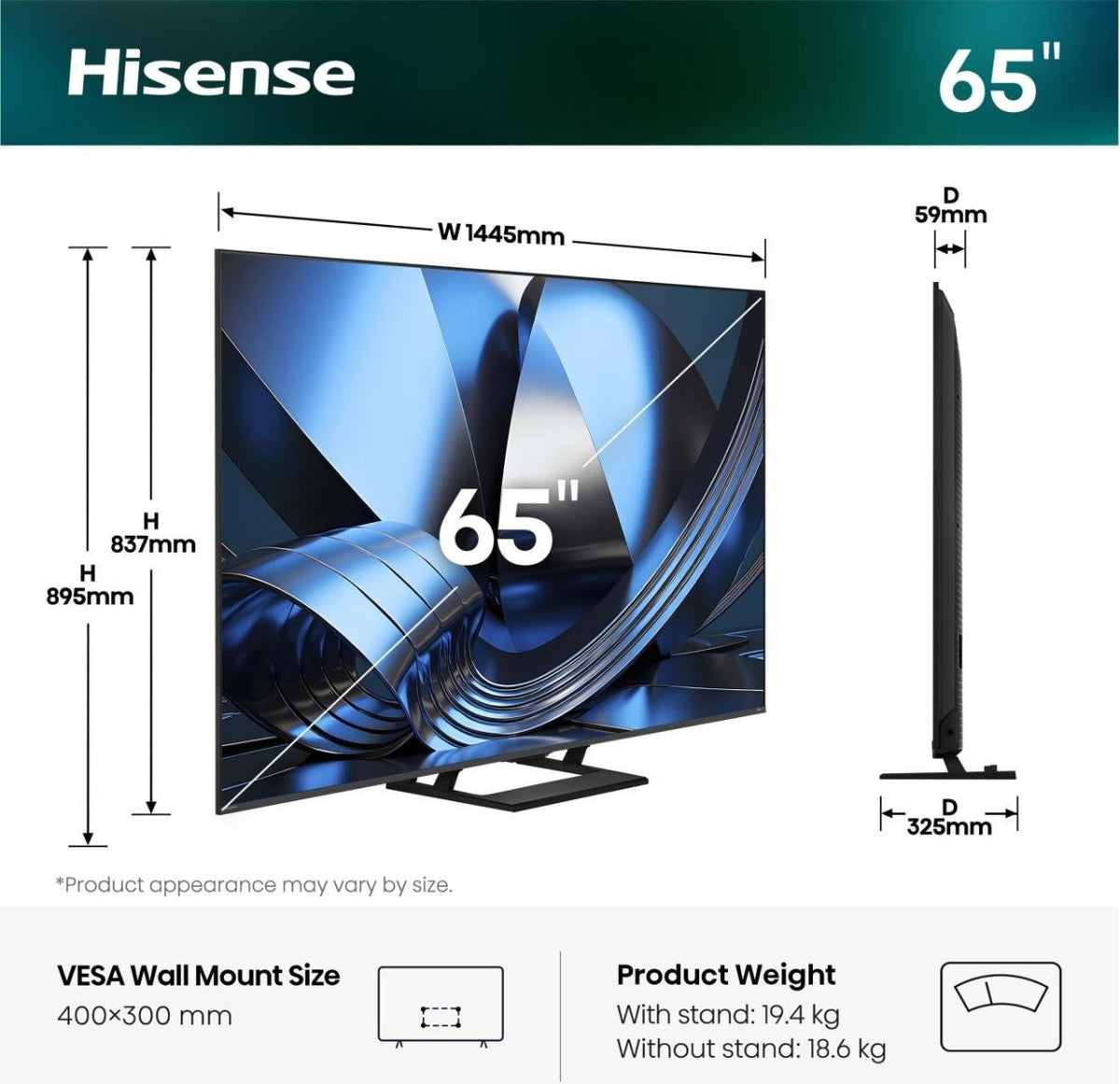 EAN 6942351433851 - Hisense 65U7SE 165,1 cm (65") 4K Ultra HD Smart TV Wifi Negro imagen 2