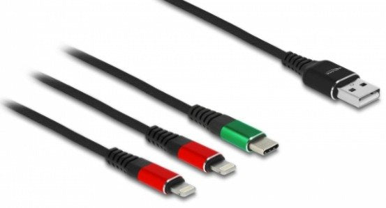 Delock Cable De Carga Usb 3 En 1 Tipo-A A 2 X Lightning / Usb Type-C 1 M
