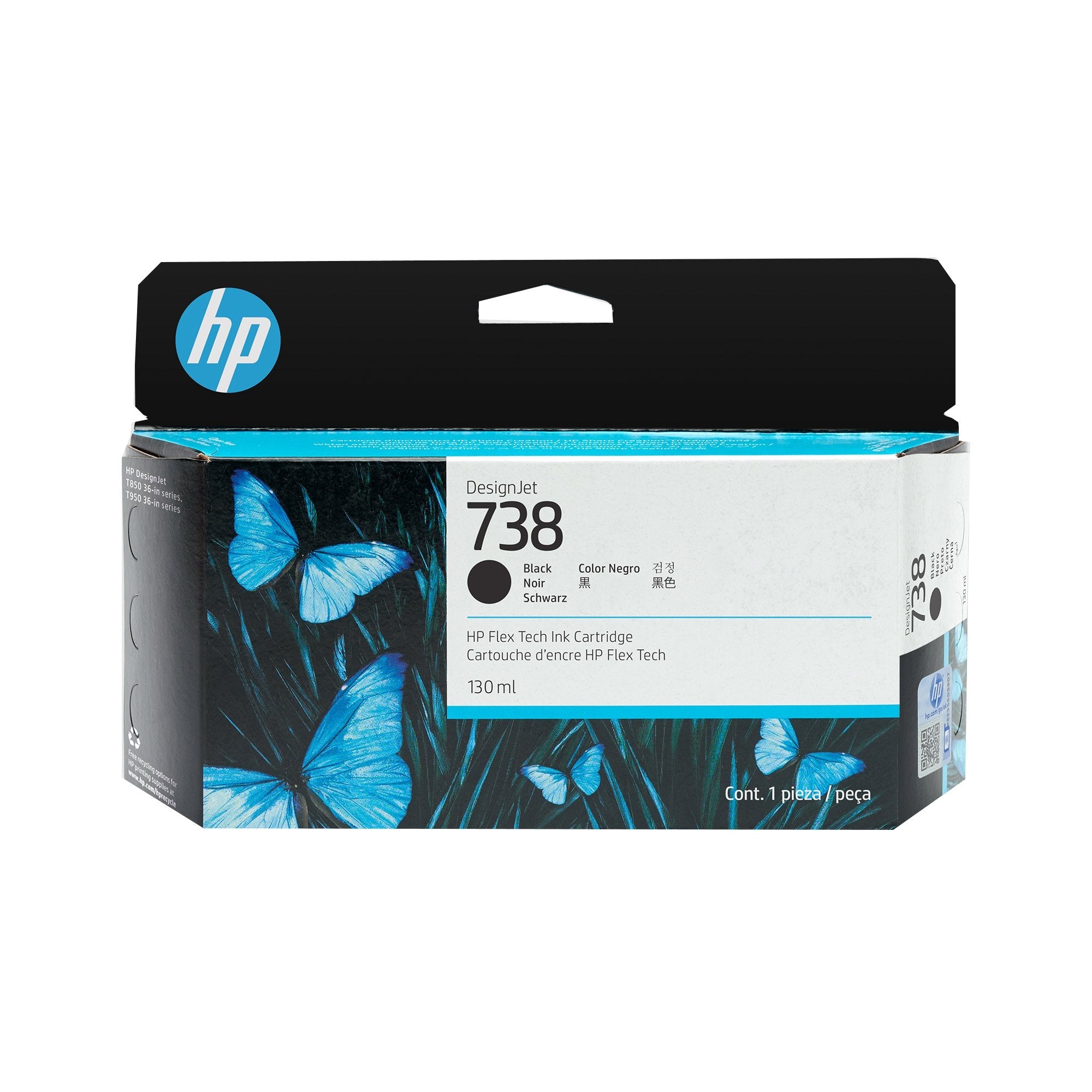 EAN 0196068358853 - HP 738 130-ml Black DesignJet Ink Cartridge cartucho de tinta 1 pieza(s) Original Rendimiento estándar Ne imagen 1