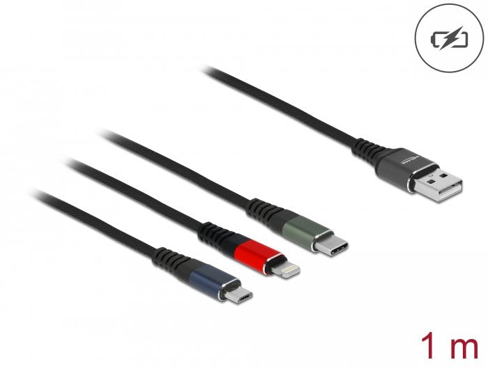 Delock Cable Usb 3 In 1 Para Lightning / Micro Usb / Usb Tipo-C 1 M