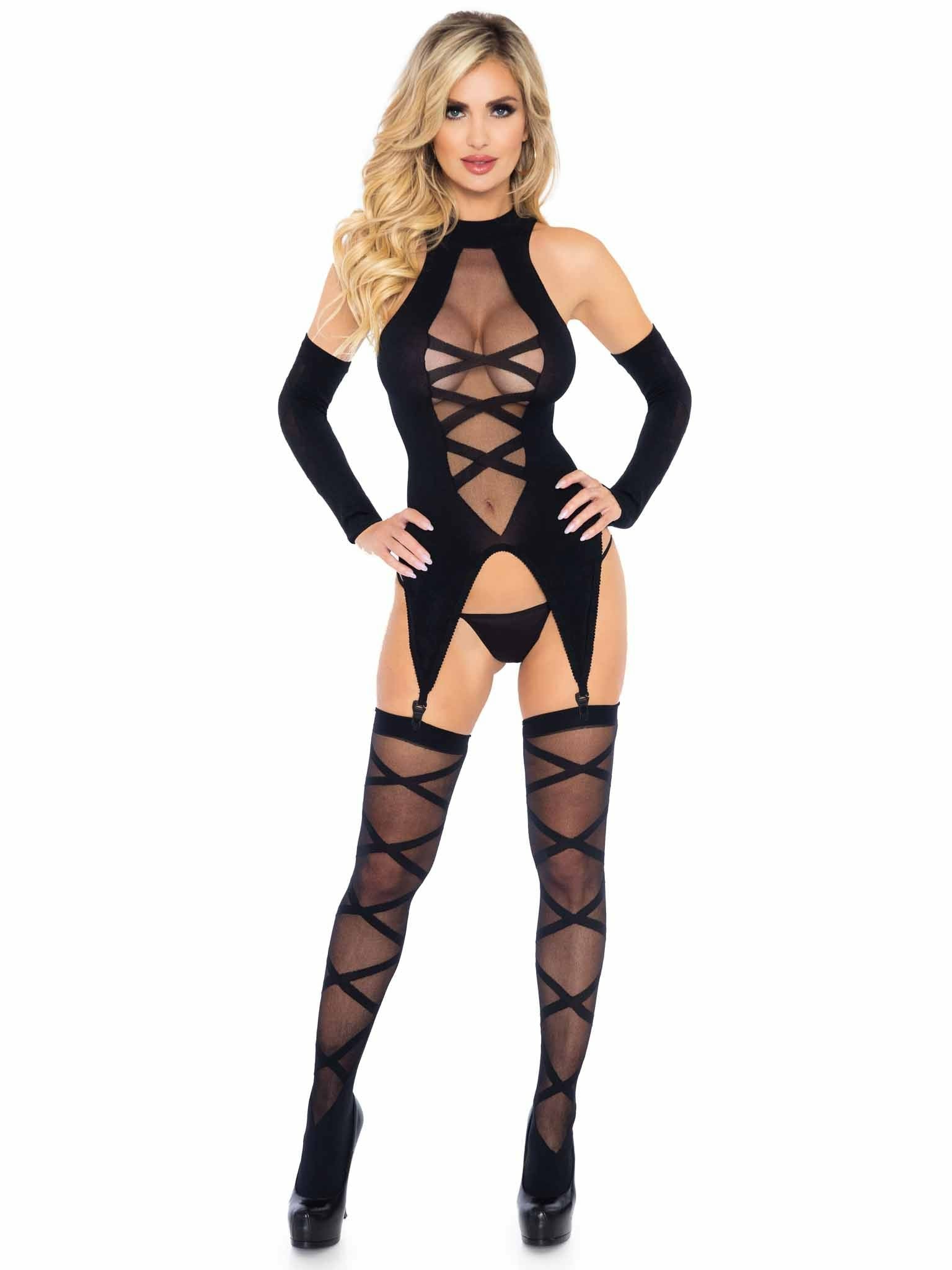 Leg Avenue - Set 3 Piezas Body + Medias + Mangas