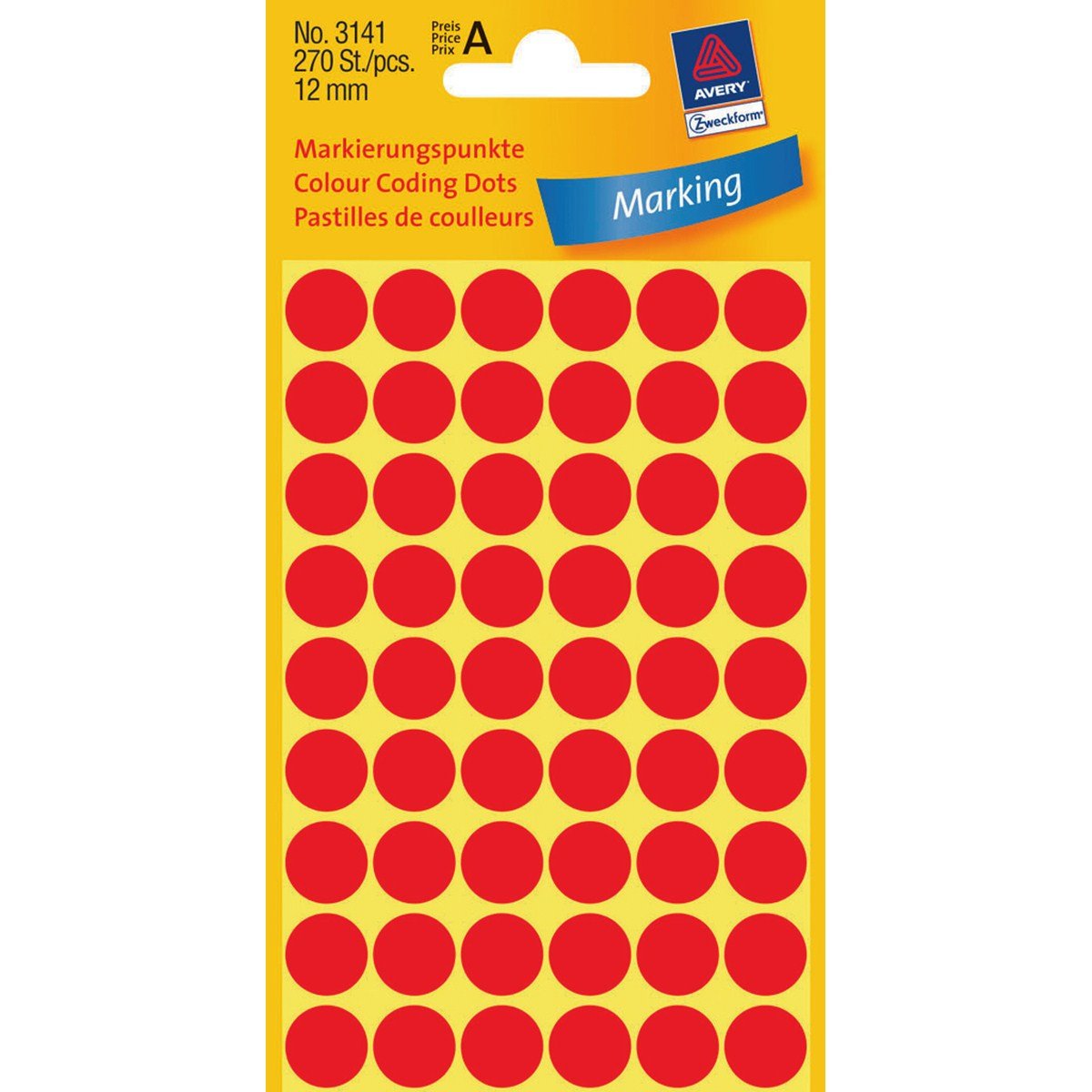Avery Zweckform Klebepunkte 3141 Rojo Ø 12,0 Mm, 270 Unidades