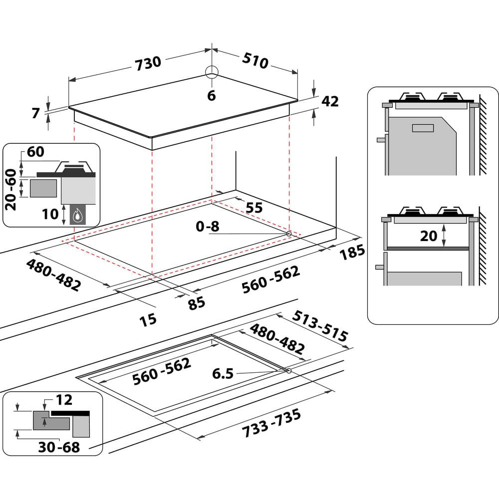 EAN 8003437605116 - Whirlpool AKWL 728/NB Negro Integrado 75 cm Encimera de gas 5 zona(s) imagen 6