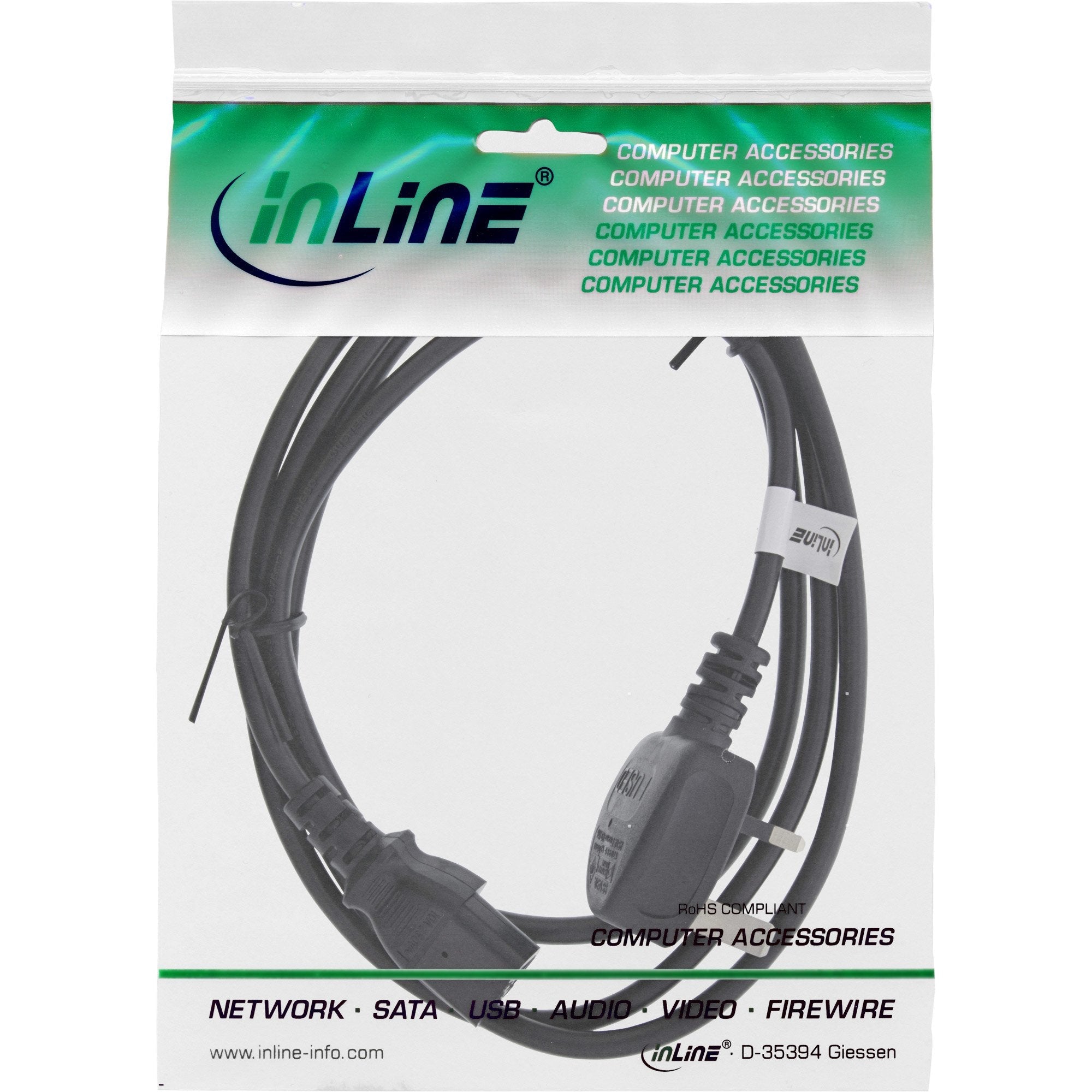 Cable De Alimentación Inline Enchufe Reino Unido/Inglaterra A Iec C13 De 3 Pines, Negro, H05vv-F, 3x1,00 Mm², 3 M