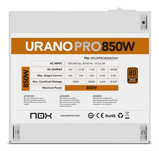 Fuente Alimentacion Atx Nox Urano Pro 850w Bronze Blanco