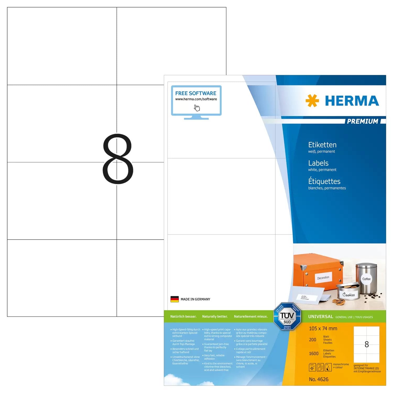 EAN 4008705046268 - HERMA 4626 etiqueta autoadhesiva Rectángulo Permanente Blanco 1600 pieza(s) imagen 1