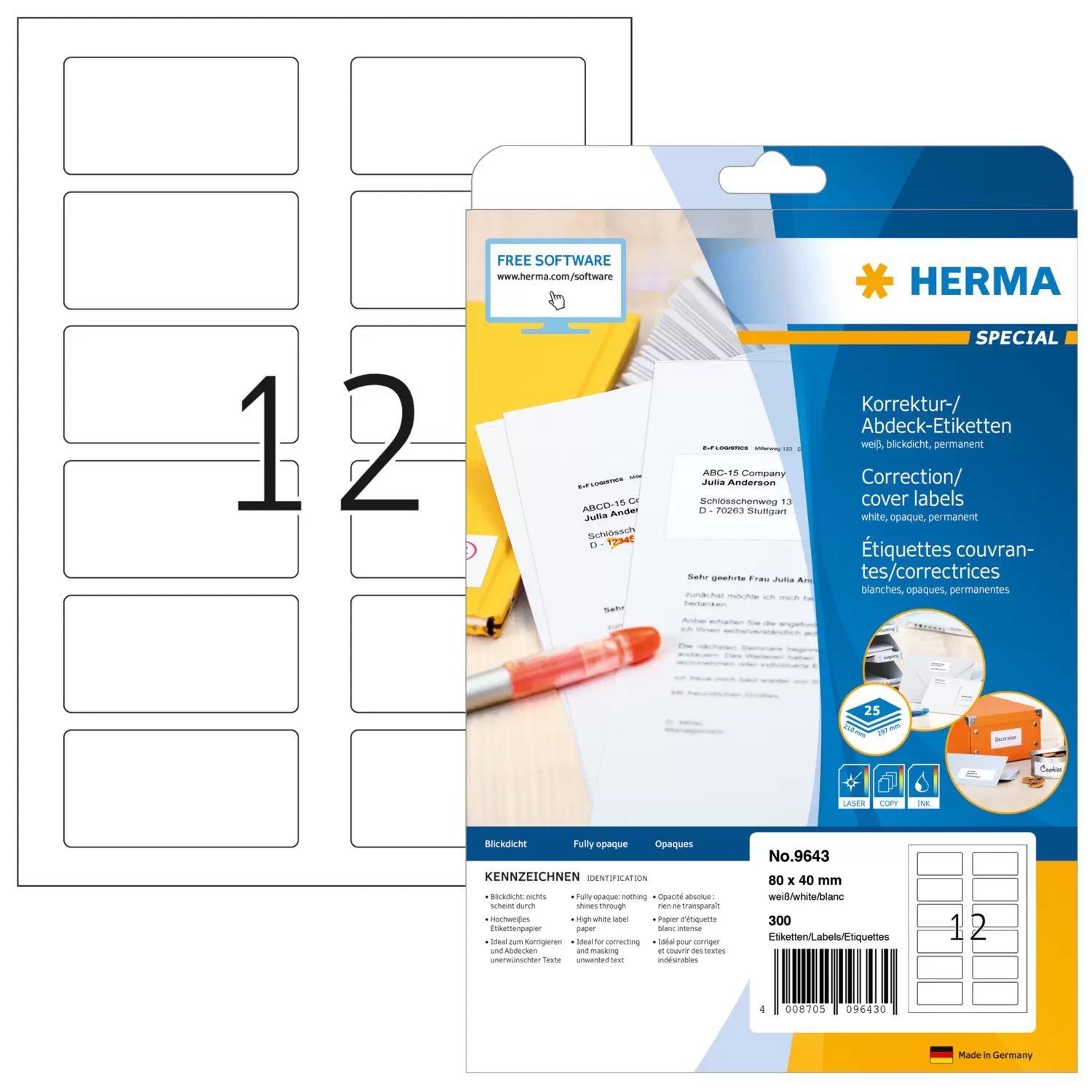 EAN 4008705096430 - HERMA 9643 etiqueta de impresora Blanco Etiqueta para impresora autoadhesiva imagen 1