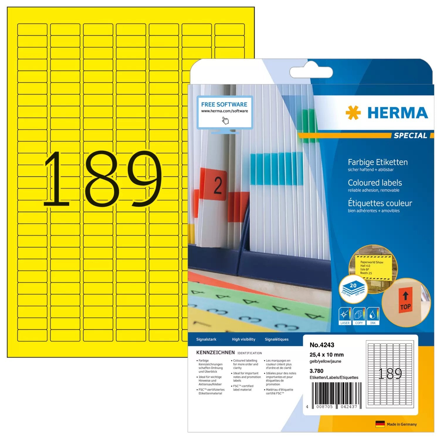 EAN 4008705042437 - HERMA 4243 etiqueta de impresora Amarillo Etiqueta para impresora autoadhesiva imagen 1