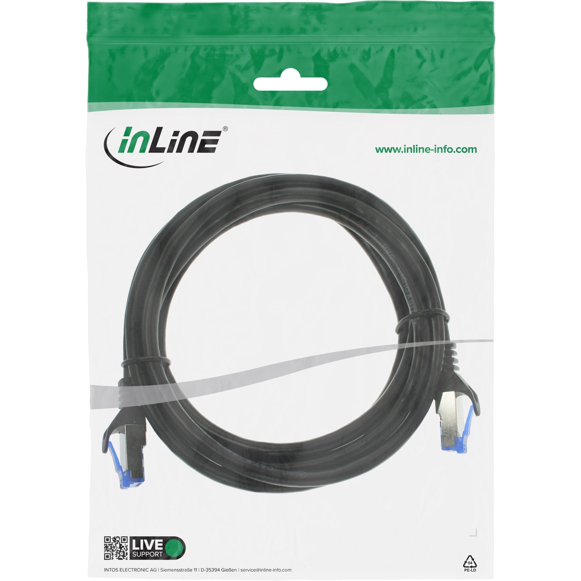 Cable De Red Inline, Cat.6a, S/Ftp, Pe Exterior, Negro, 0,5 M
