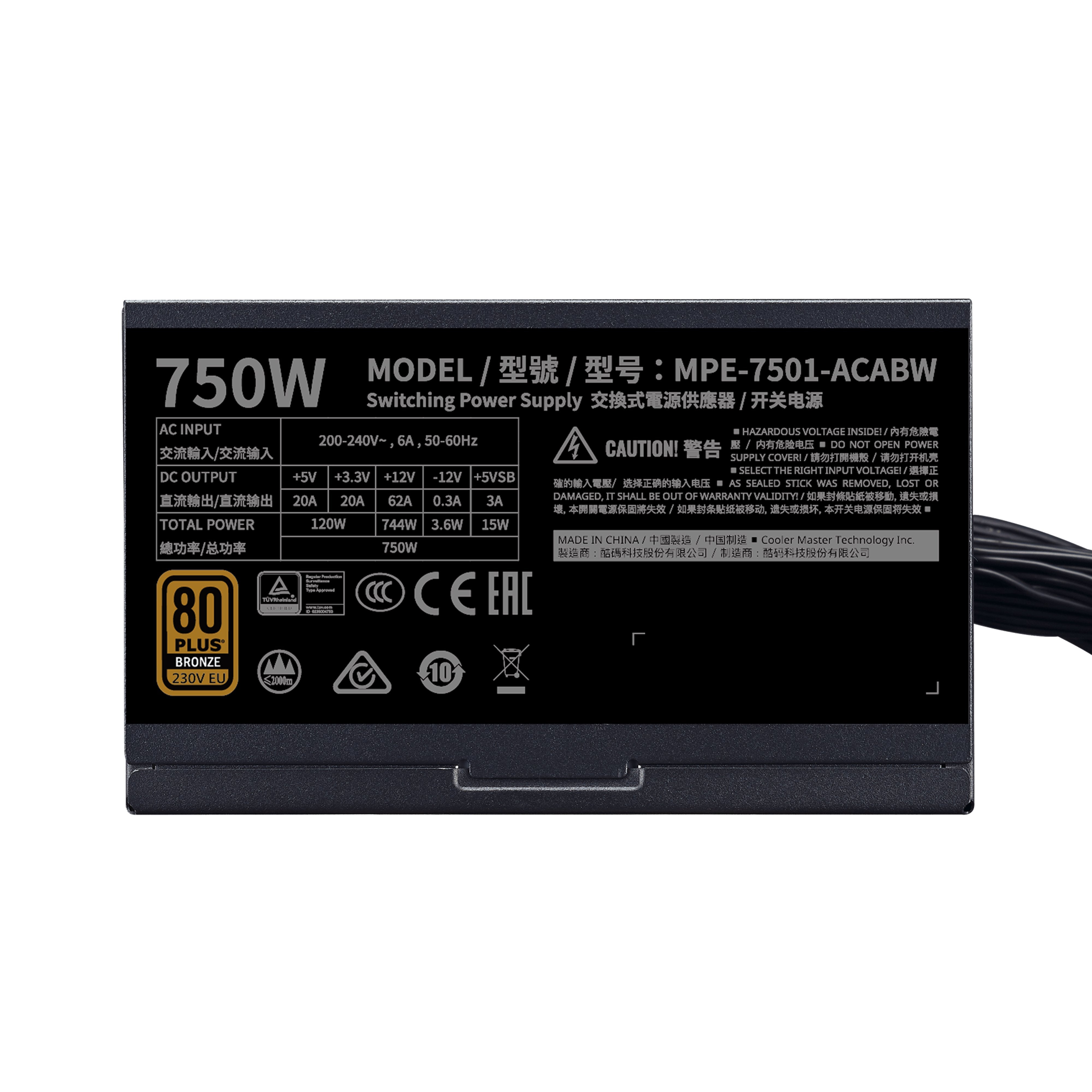 Fuente De Alimentacion Cooler Master Mwe 750 Bronze 230v V2 750 W 24-Pin Atx Atx Negro Mwe Bronze V2 750w 230v 80+ Bronze Mpe-7501-Acabw-Beu