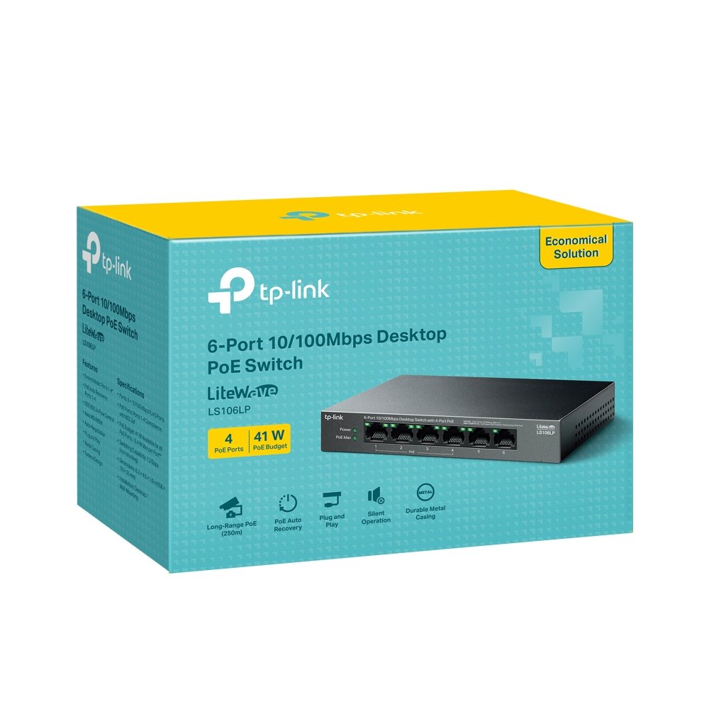 Switch No Gestionable Tp-Link Ls106lp Litewave 6p 10/100 4p Poe+ Sobremesa Carcasa Metal No Rack