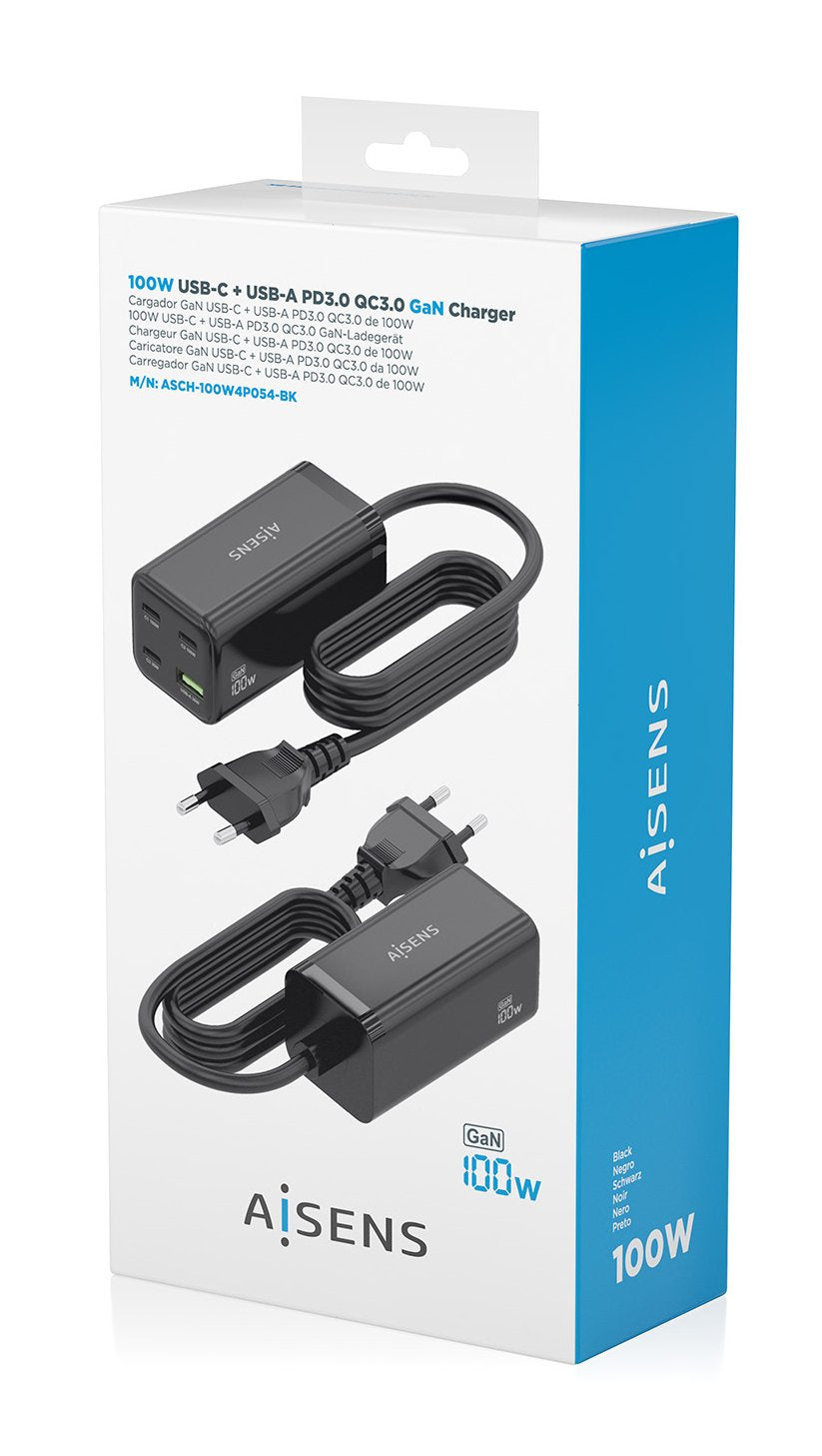 EAN 8435739903209 - AISENS ASCH-100W4P054-BK cargador de dispositivo móvil Universal Corriente alterna Carga rápida Interior imagen 7