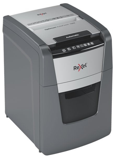 Destructora Automática Rexel Autofeed + 100x, P-4, Corta Confeti (4x28mm), 100 Hojas, Papelera De 34 Litros