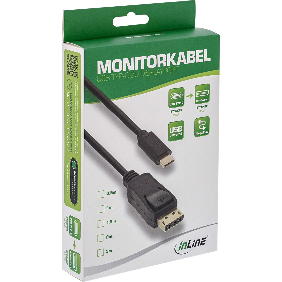 Cable Inline, Usb Tipo C Macho A Displayport Macho (Modo Alternativo Dp), 4k2k, Negro, 3 M