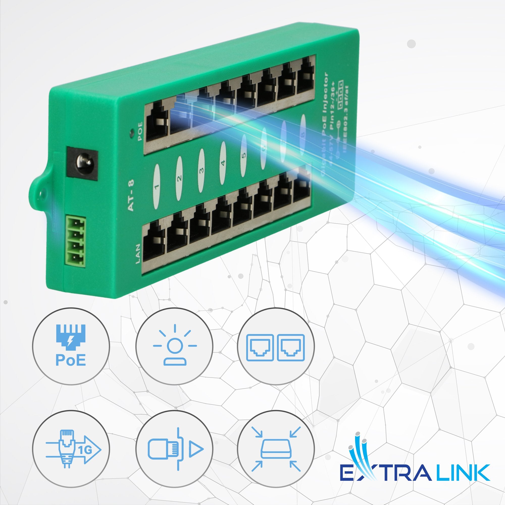 EAN 5903148912561 - Extralink ACTIVE POE INJECTOR 8 PORT GIGABIT 802.3AT/AF MODE A - 1 Gbps - 8-Port Gigabit Ethernet 48 V imagen 14