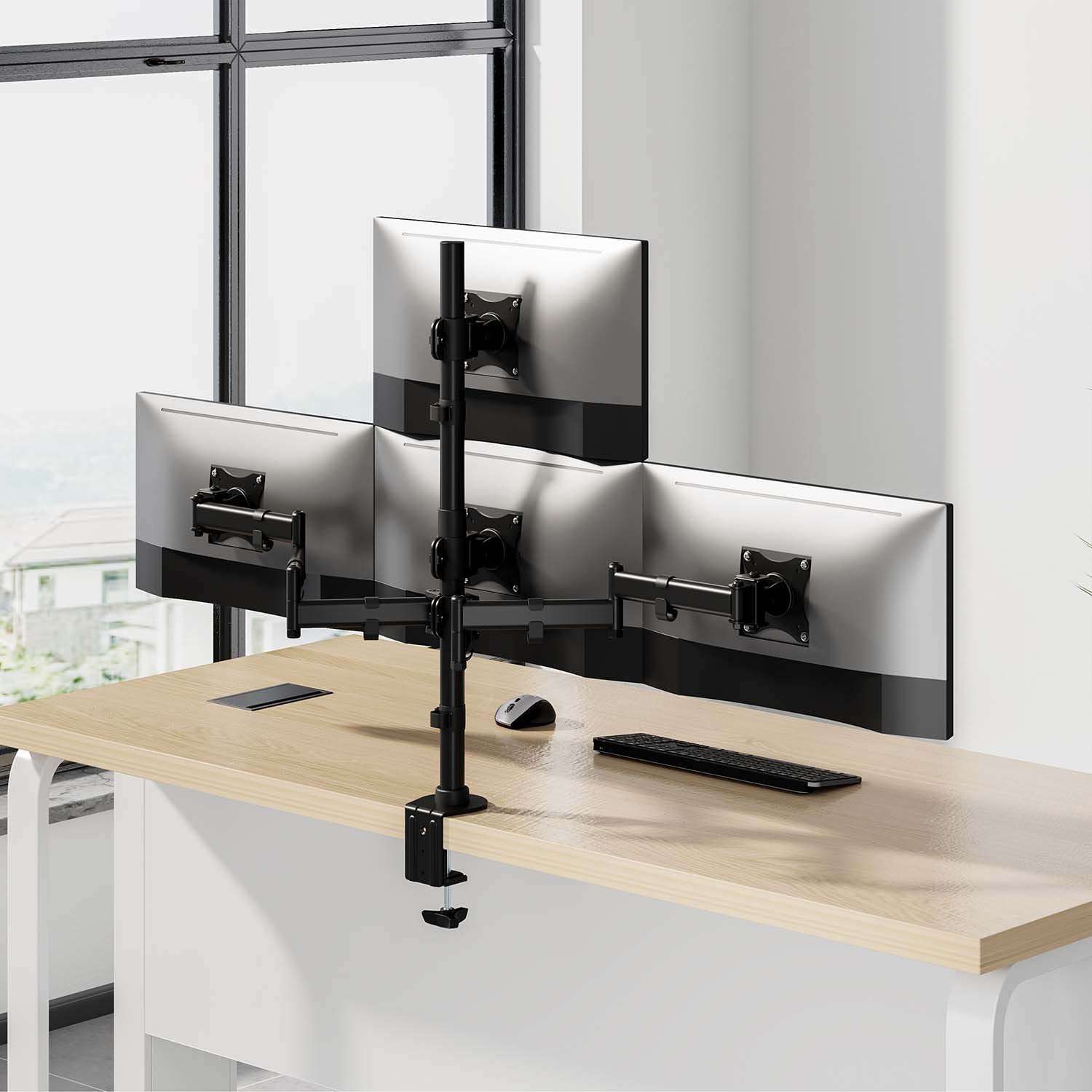 Aisens Soporte De Mesa Eco Giratorio E Inclinable Para 4 Monitores 8kg (4 Pivotes, 2 Brazos) De 13-27, Negro