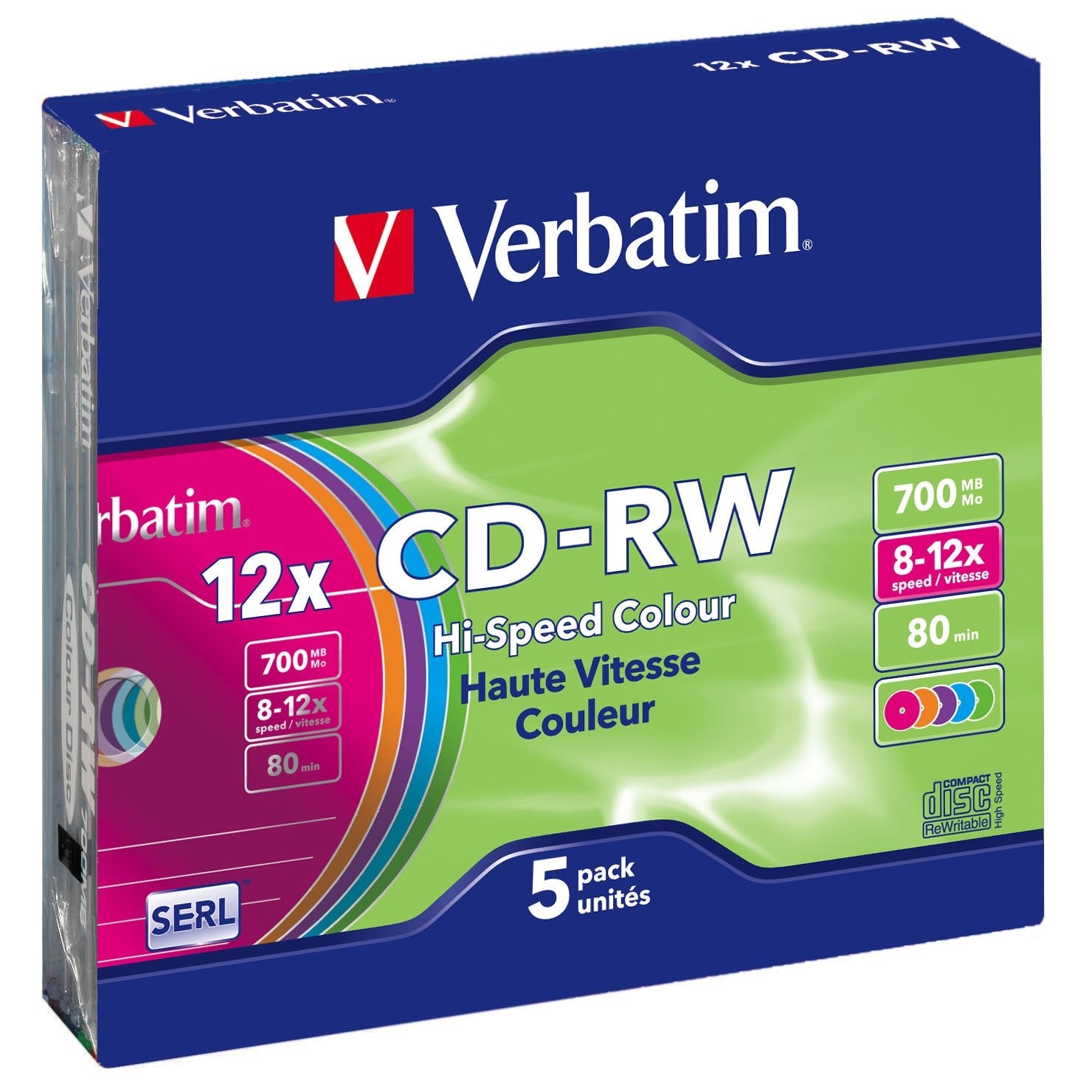 Verbatim Cd-Rw 700mb 8x-12x Slim 5 Datalife