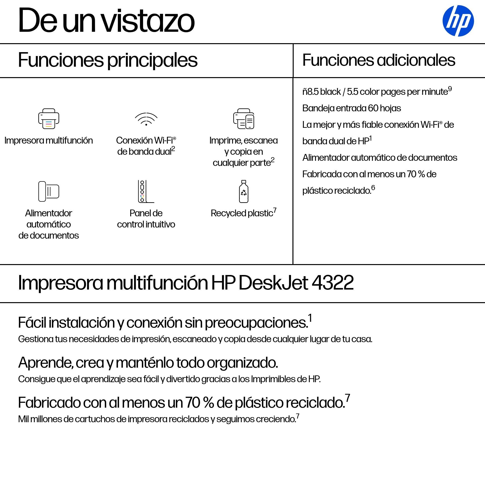 EAN 0198828789709 - HP DeskJet 4322 Inyección de tinta térmica A4 4800 x 1200 DPI 8,5 ppm Wifi imagen 3