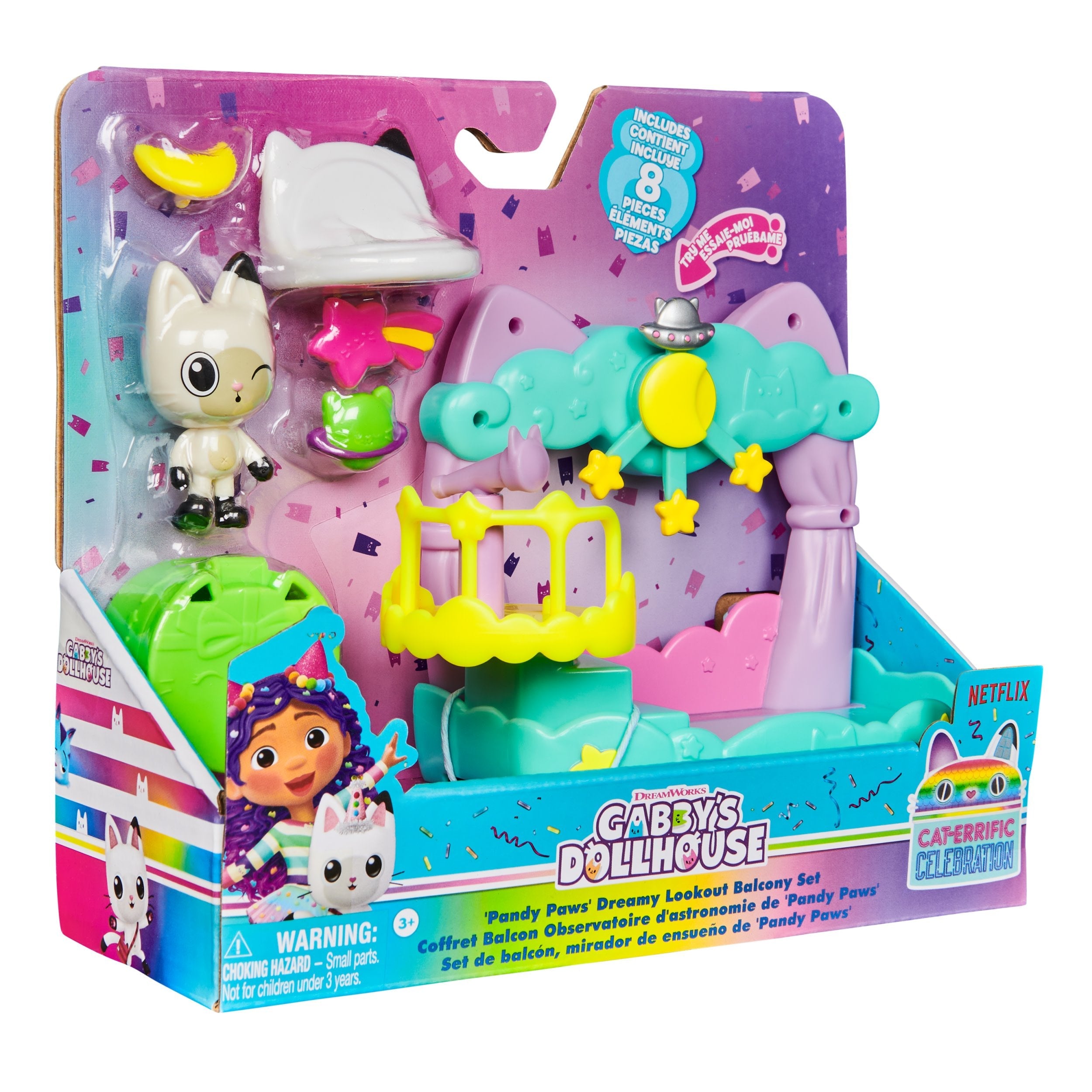 Casa De Muñecas De Spin Master Gabby: Juego Con Balcón, Figura De Juguete Pandy Paws Starry Sky   6071360