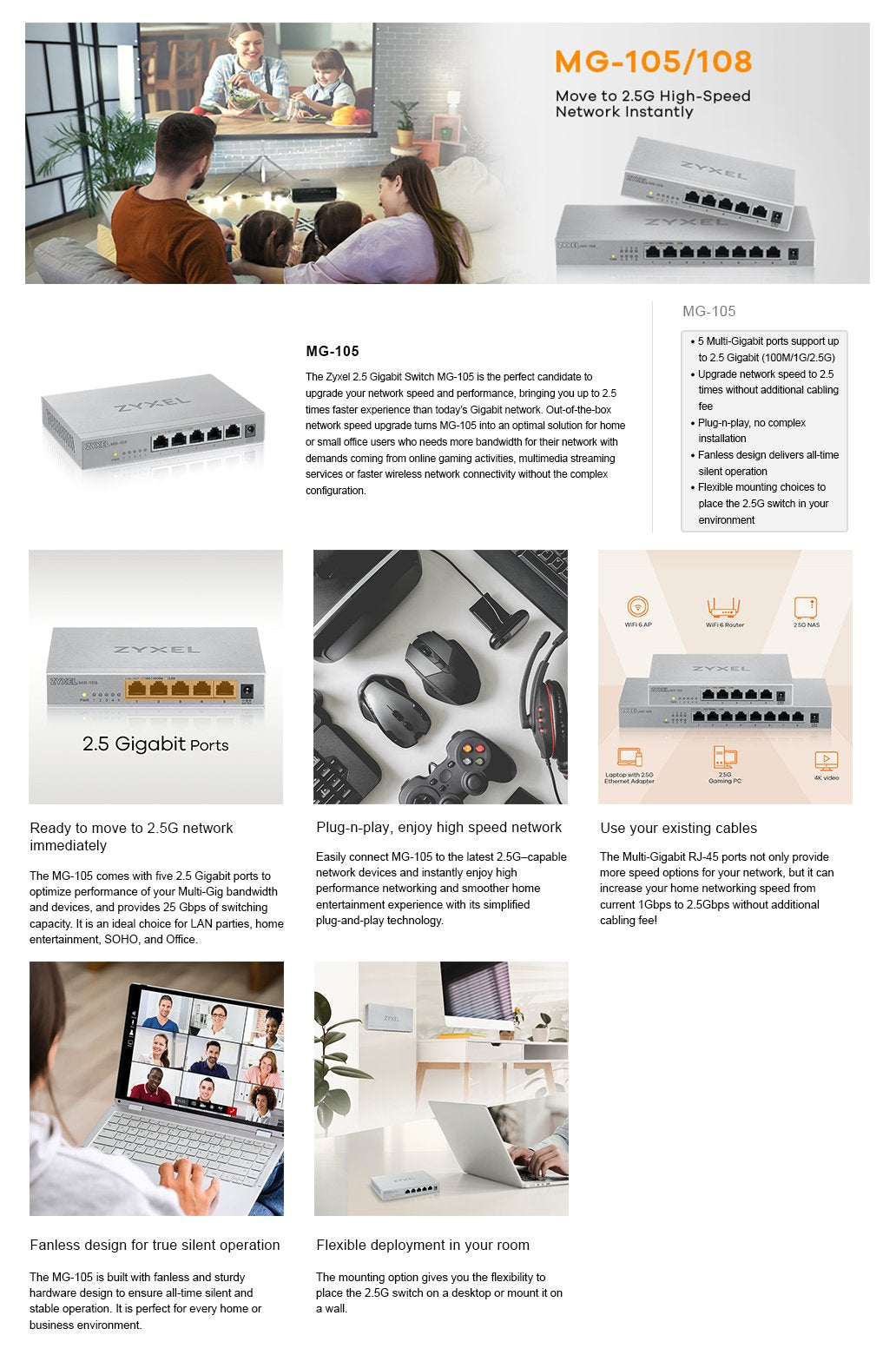 EAN 4718937620203 - Zyxel MG-105 No administrado 2.5G Ethernet (100/1000/2500) Acero imagen 10