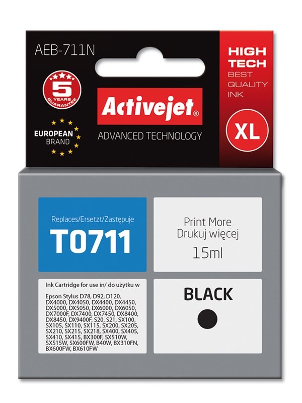 EAN 5904356294371 - Activejet AEB-711N cartucho de tinta 1 pieza(s) Compatible Alto rendimiento (XL) Negro imagen 1