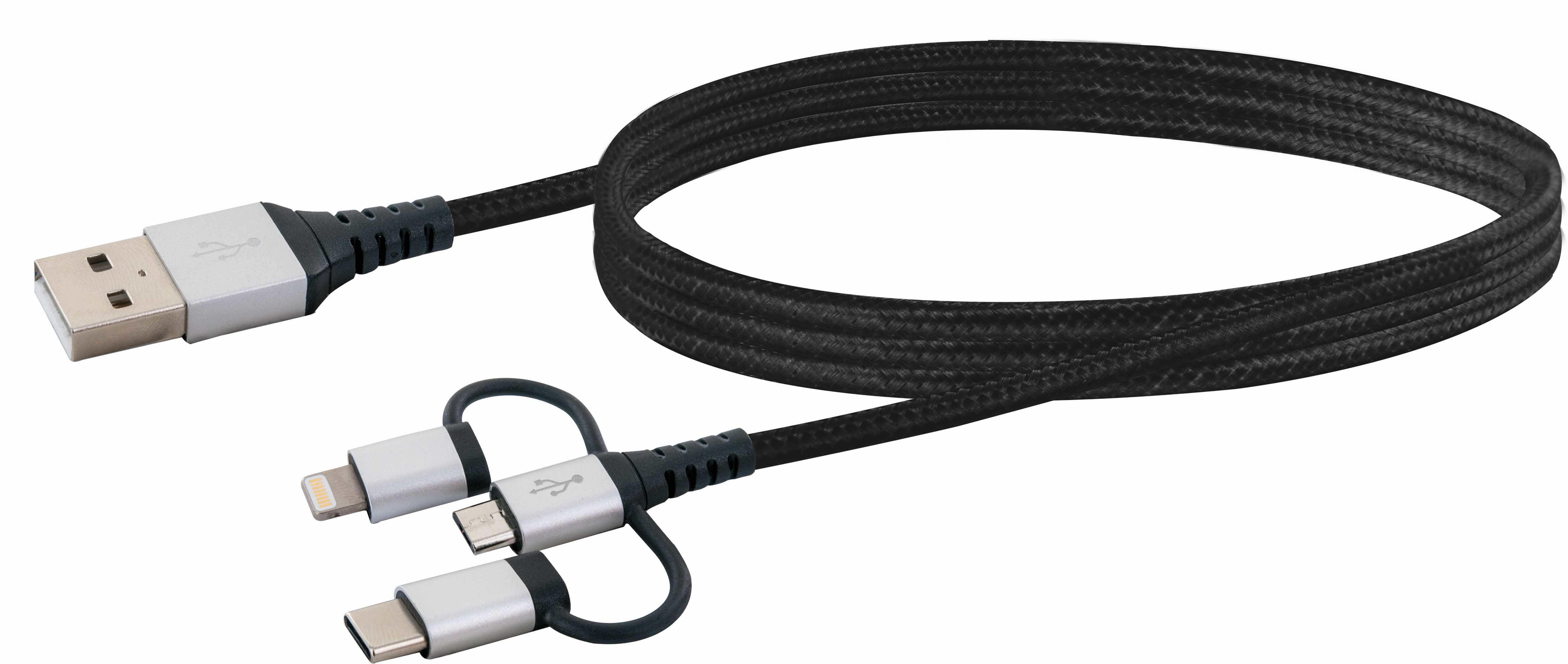Schwaiger Carga Y Sincronización Universal 3 En 1 Negro / Plateado 1,5 M