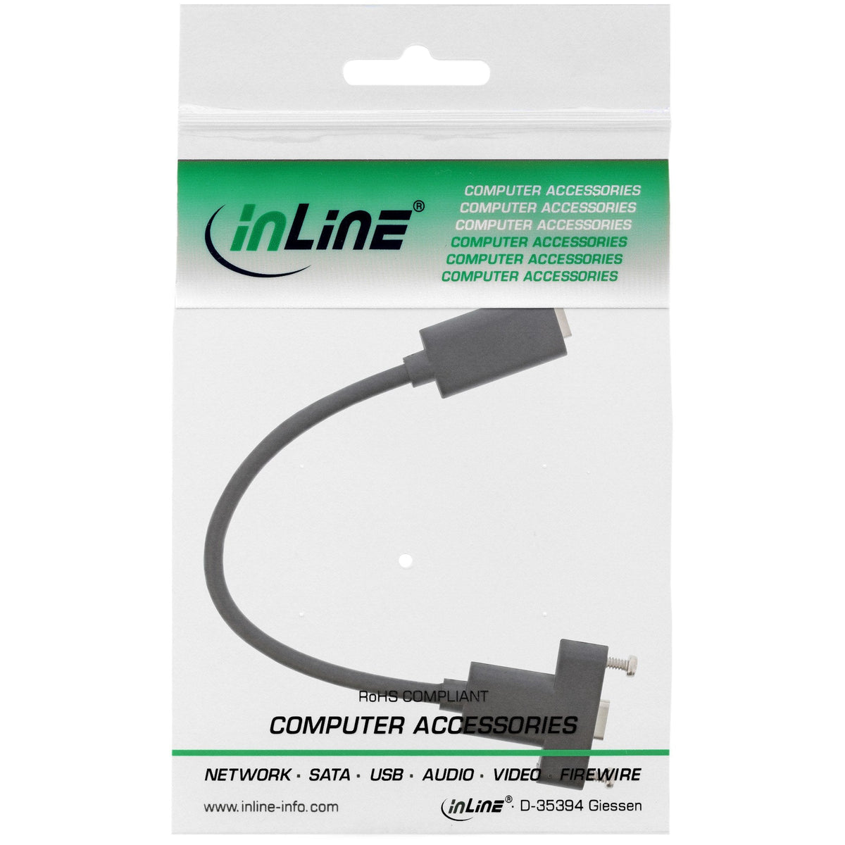 Inline Usb 3.2 Gen.2 C Hembra A Hembra Con Cable De Brida De 0,2 M, Negro