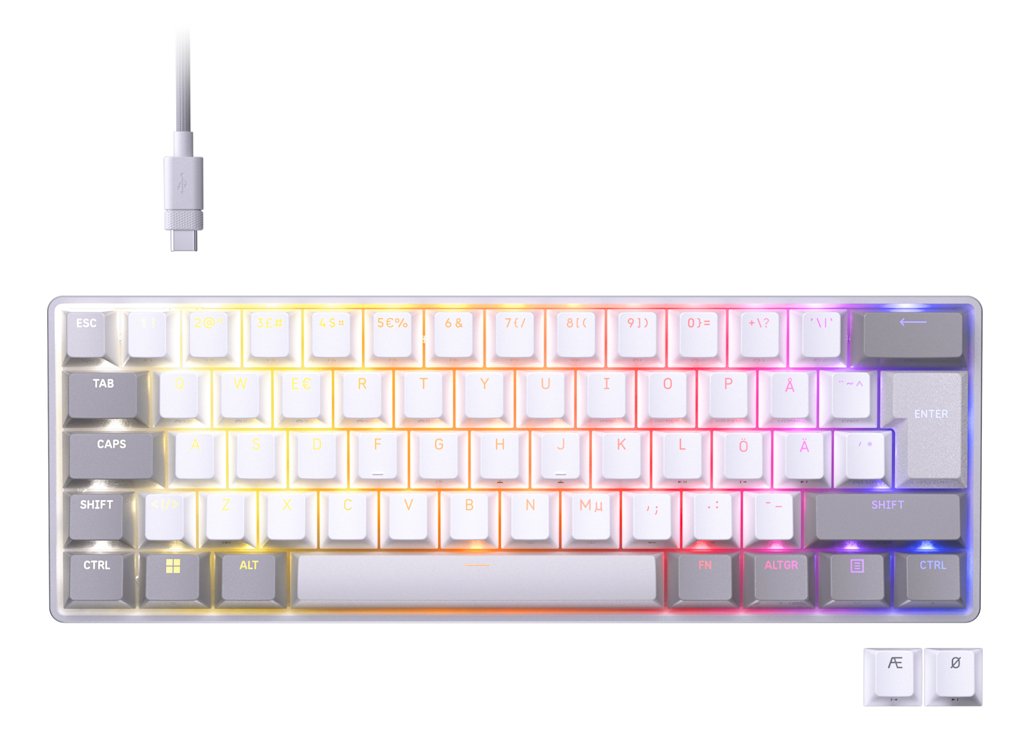 Corsair Clipper Pro Mini 60 Hall Effect Gaming Keyboard, Backlit Rgb Led, Corsair Mgx Core, Blanco , Pbt Ds Keycaps