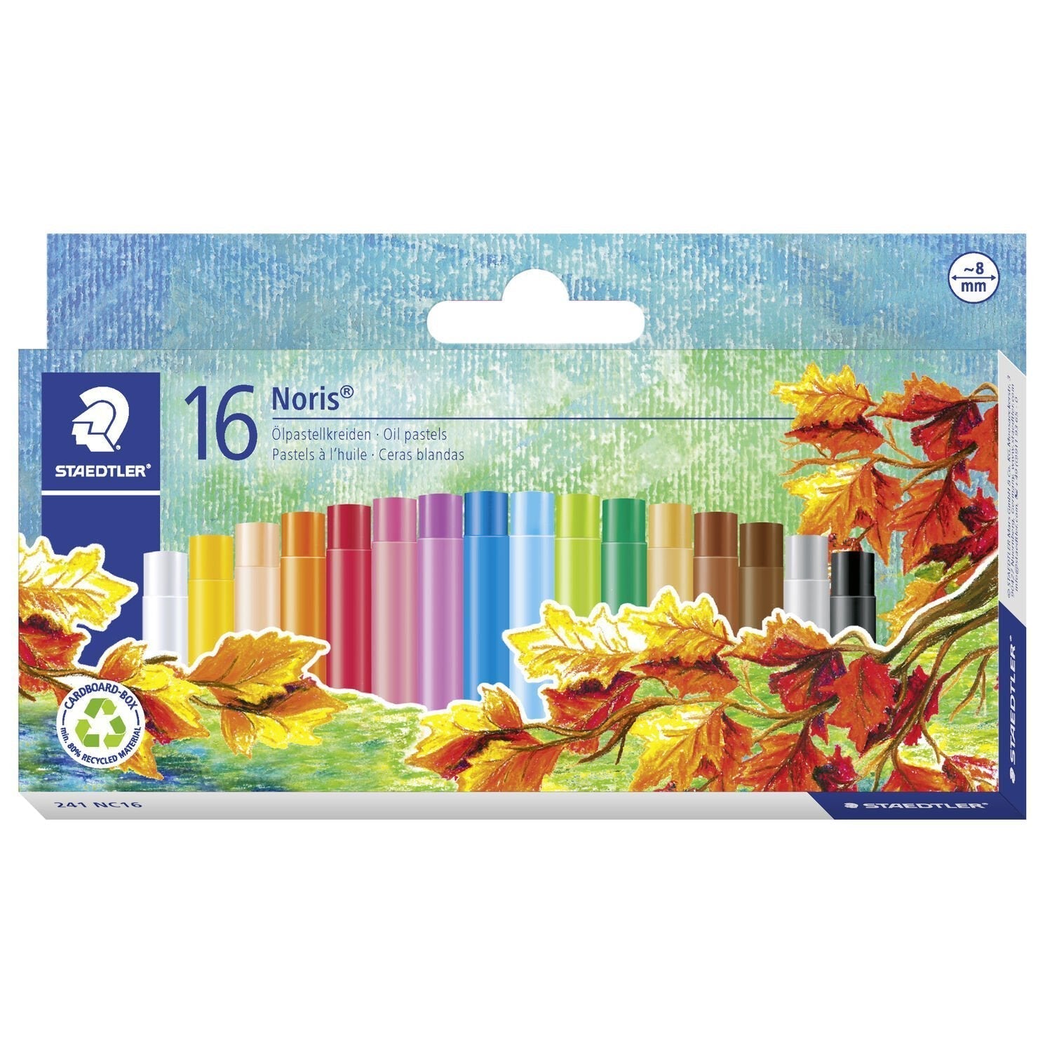 Staedtler Noris 241 Pack De 16 Ceras Blandas - Diametro 8mm - Resistencia A La Rotura - Colores Surtidos