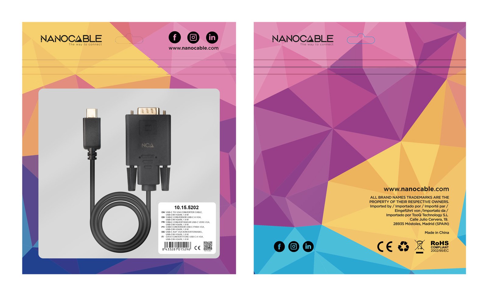 Cable Conversor Usb-C A Vga, Usb-C/M-Vga/M, 1.8 M