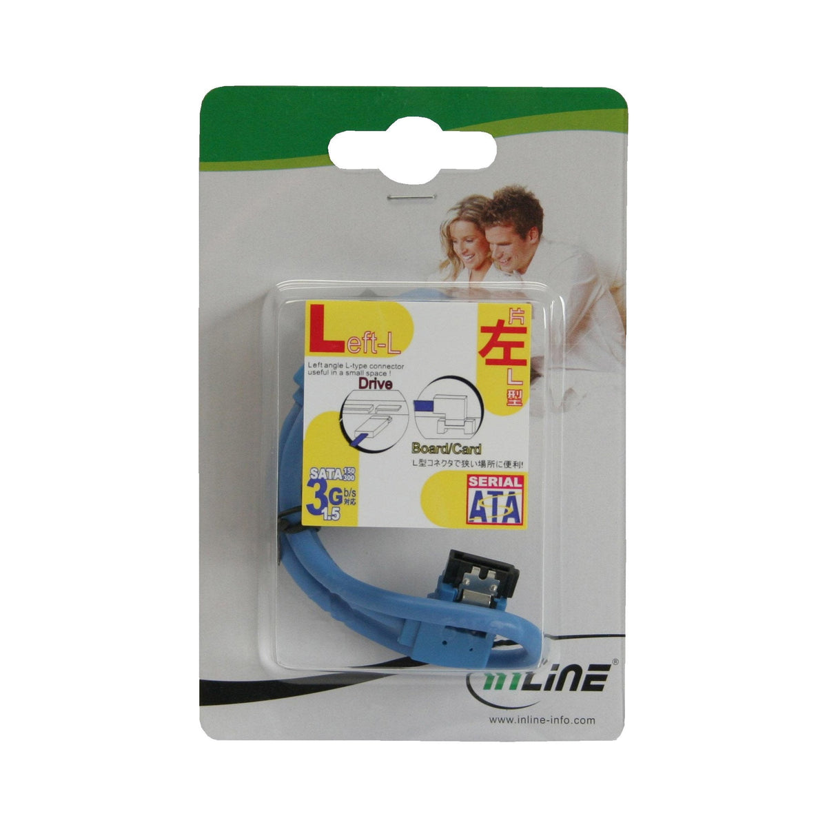 Cable Redondo Inline Sata 6gb/S Azul A La Izquierda En Ángulo De 90° Con Pestillos 0,5 M
