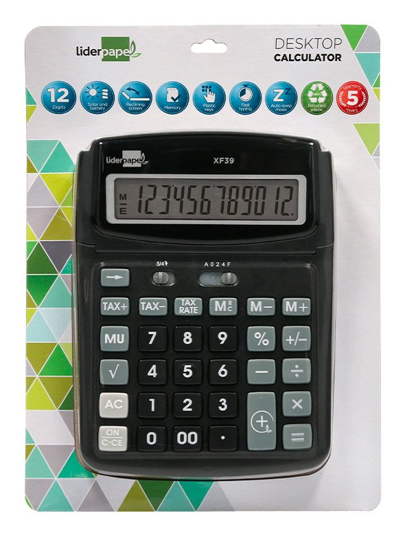 EAN 8423473056770 - Liderpapel XF39 calculadora Escritorio Calculadora básica Negro imagen 1