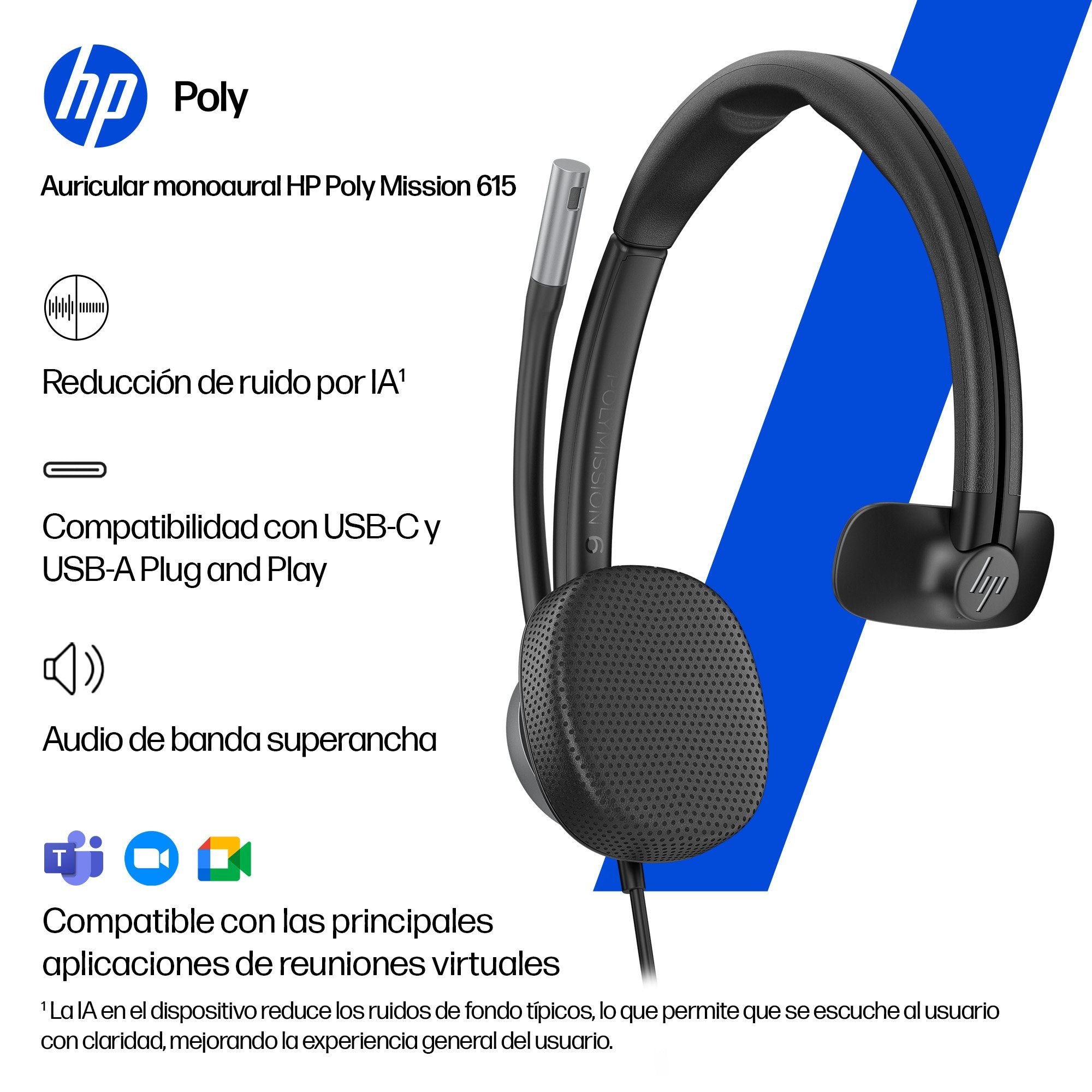 EAN 0199251820830 - HP Poly Mission 615 Monaural USB Wired Headset Alámbrico Diadema Oficina/Centro de llamadas USB Type-C /  imagen 5