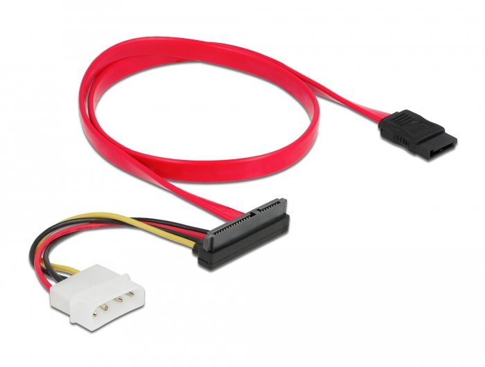 Cable Delock  Sata 6 Gb S 7 Pin Buchse + Molex 4 Pin Strom Stecker > Sata 22 Pin Buchse Oben Gewinkelt 50 Cm