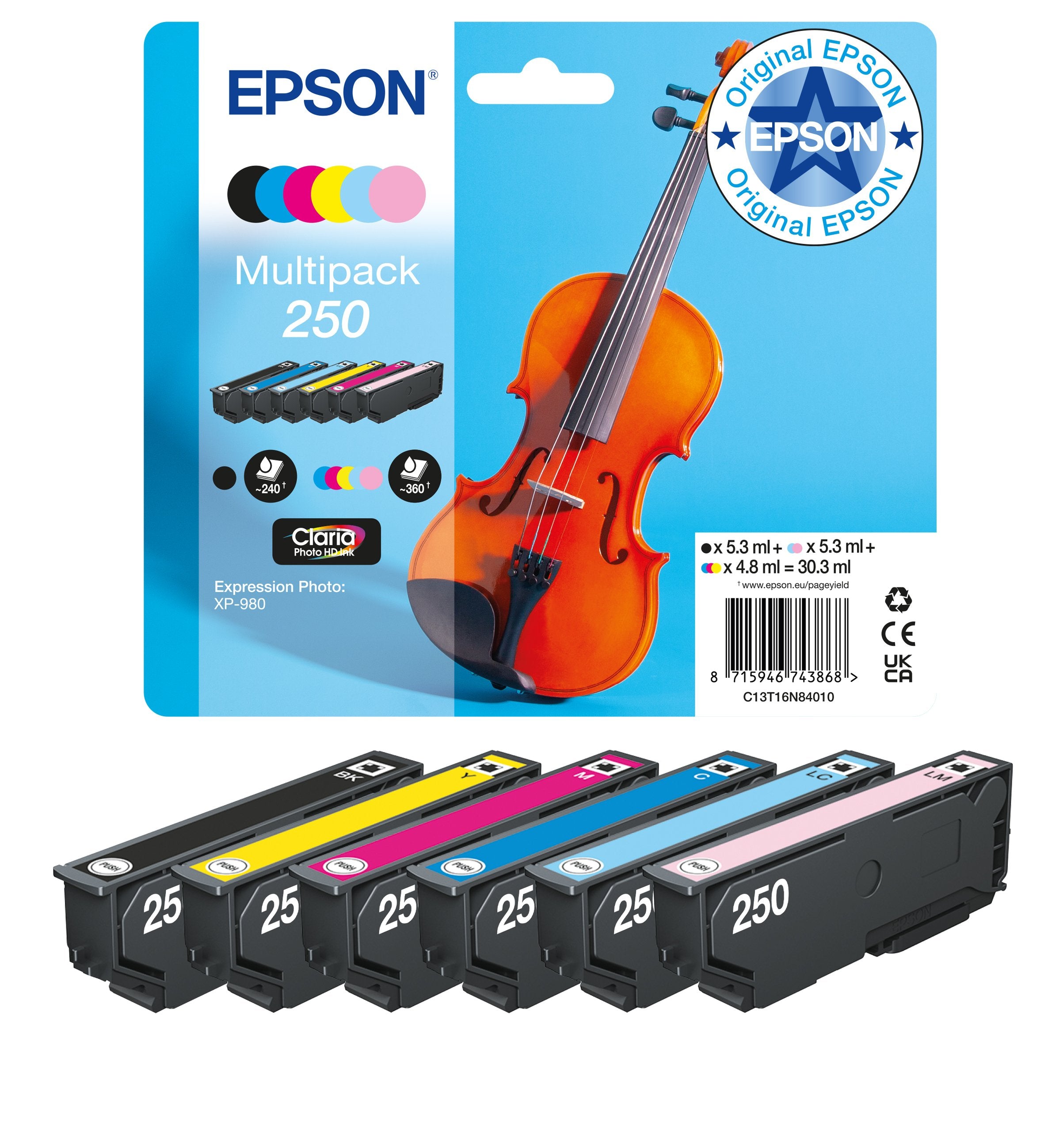 EAN 8715946743868 - Epson 250 Violin Claria Photo HD cartucho de tinta 1 pieza(s) Original Rendimiento estándar Negro, Cian,  imagen 2